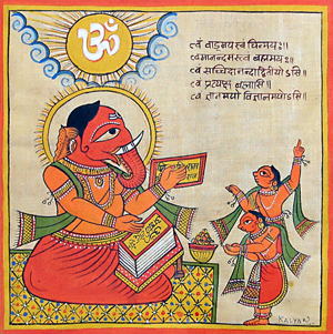 lord-ganesha-reading-veda-red