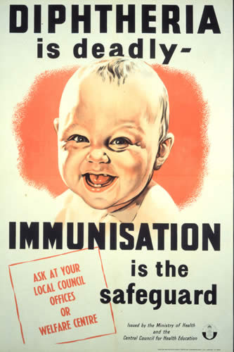 Post World War II United Kingdom poster promoting vaccination against diphtheria.